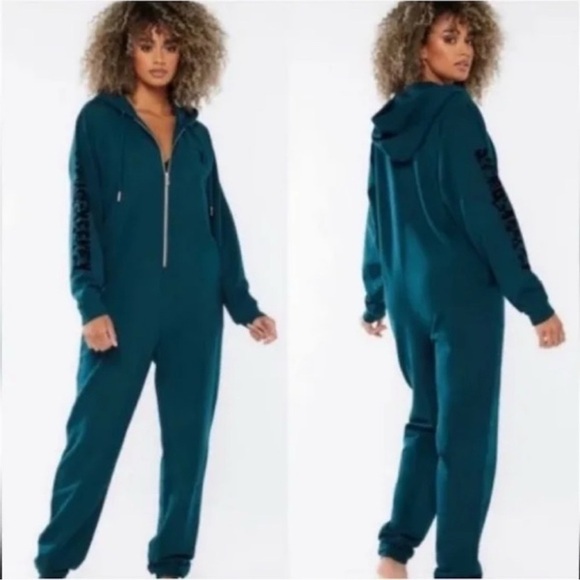 Savage X Fenty Pants - Savage X Fenty Green Zip Hooded Hunter Green Jumpsuit Size Large